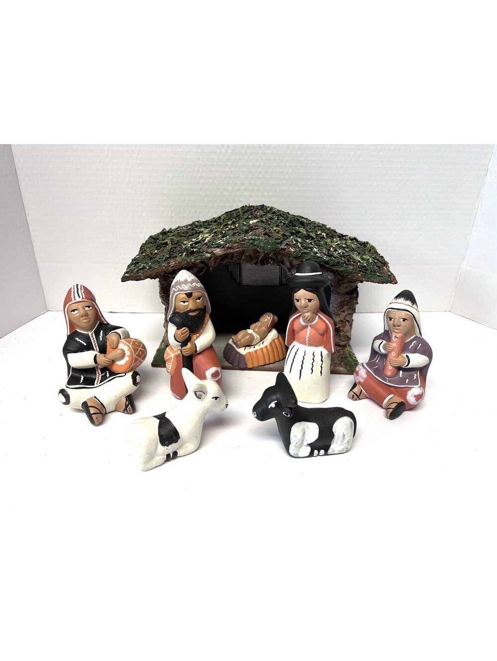 Peruvian Pottery Nativity Set of 8 Terracotta Clay Handmade Christmas Decor